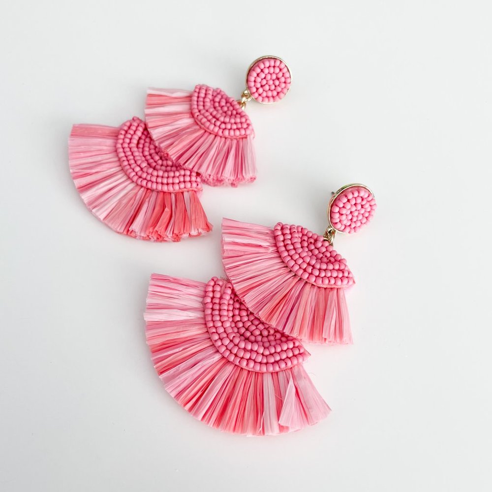 J. Crew Factory Beaded Fan Statement Earrings (Spring Blossom) - Picture 2 of 3